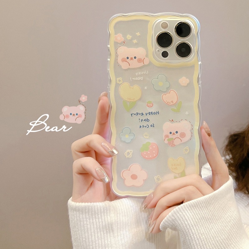 Soft Case Silikon Motif Beruang Strawberry Untuk IPhone 7 8 Plus X XR XS Max 11 Pro Max 12 13 Pro Max SE 2020