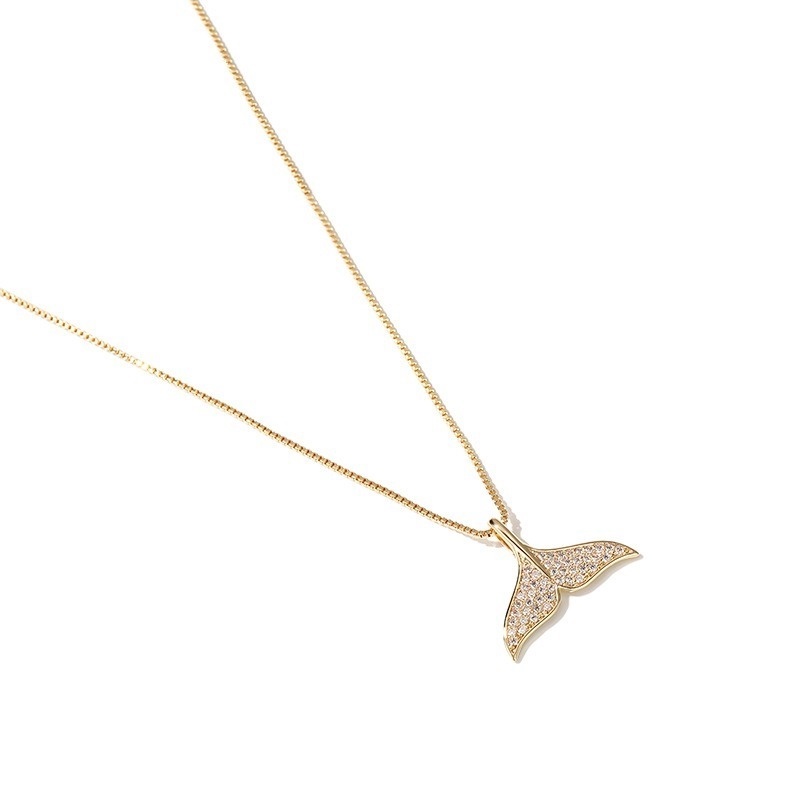 [Ready Stock]Fashion Fishtail Dolphin Necklace Simple Temperament Inlaid Diamond Pendant