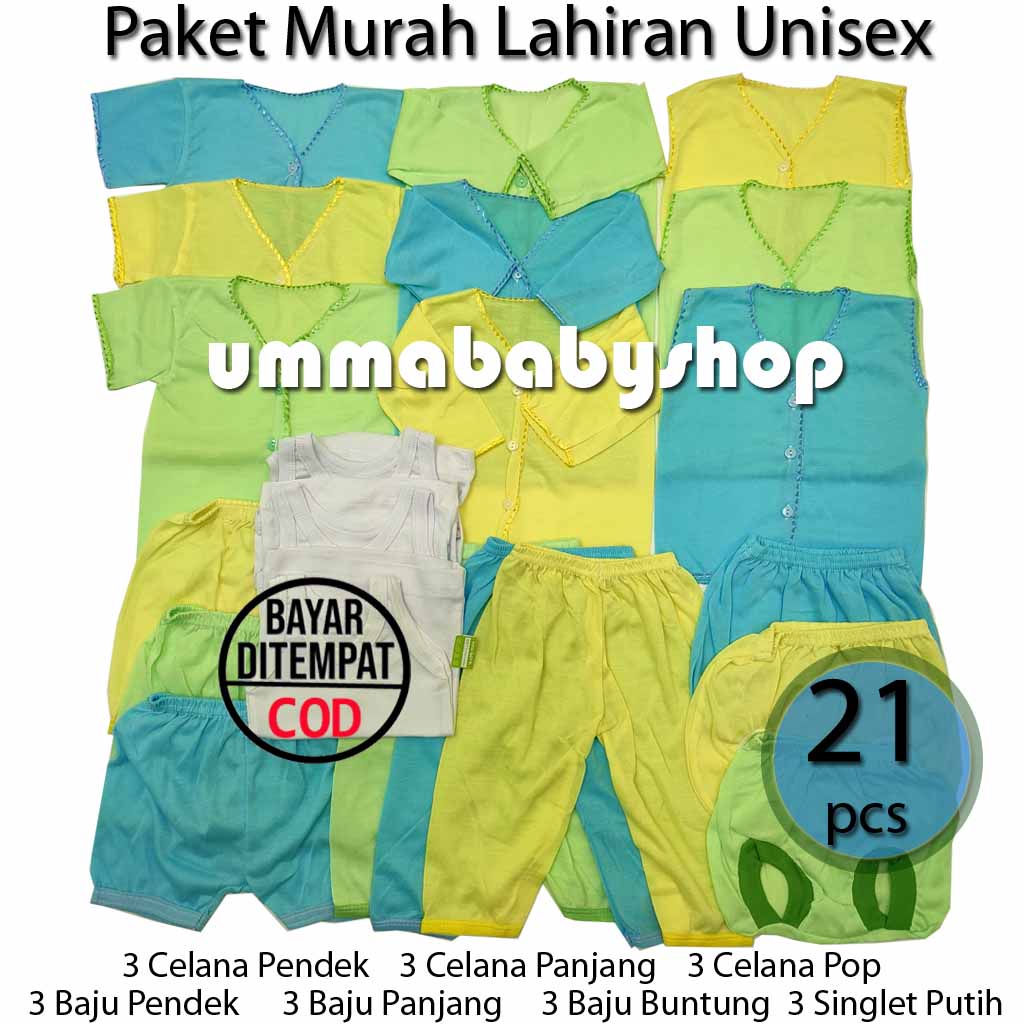 21 pcs Perlengkapan Bayi Paket Ekonomis Setelan Baju Celana Singlet Gift Set Newborn Kado Lahiran