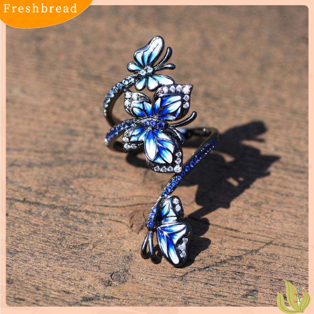 Terlaris Adjustable Ring Elegant Open-end Design Three Blue Butterflies Ring Jewelry for Party