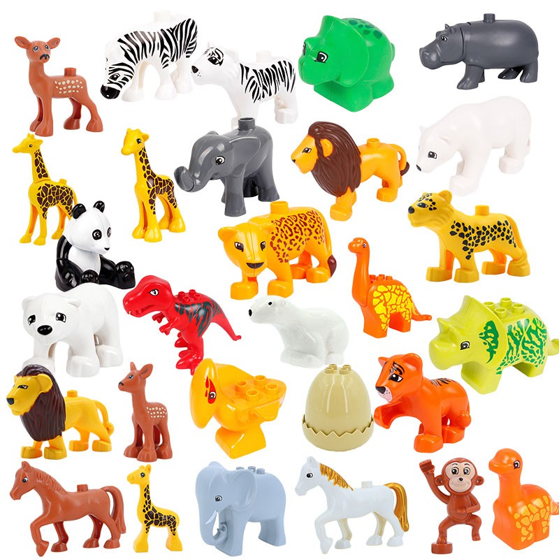Mainan Lego Anak Duplo Animal Model Zoo Figures Big Building Blocks Elephant Bear Tiger Dinosaur