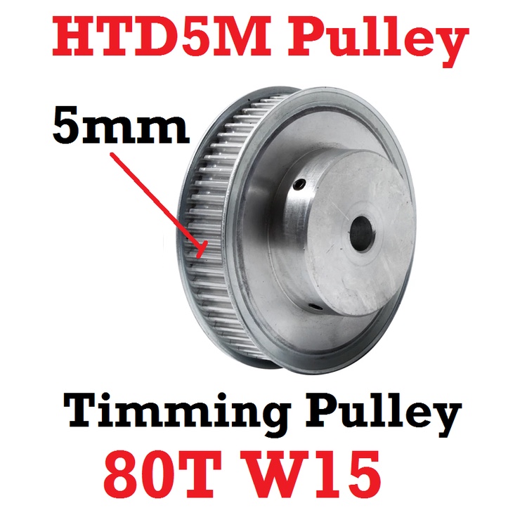 [HAEBOT] HTD5M Pulley Pully Timing 80T W15 Bore 8 10 14 mm Lebar 15mm Pitch 5mm CNC gear Puley 3D Aluminium Aktuator Slider Router Mekanik 80 Teeth Gigi