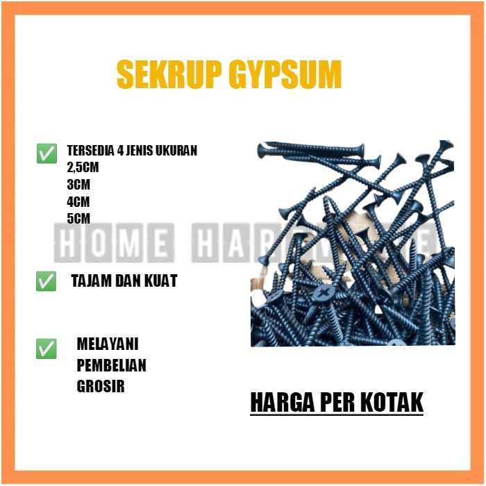 Sekrup gypsum / Skrup Gypsum Hitam (+) 1 inch 1,5 inch 2 inch 2,5cm
