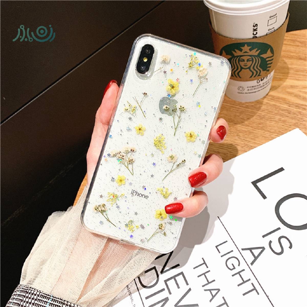 Casing Transparan Motif Bunga Kering Dengan Glitter Untuk Xiaomi Note 10 A3 10 Pro Redmi Note 7 Note 8 Pro 7a