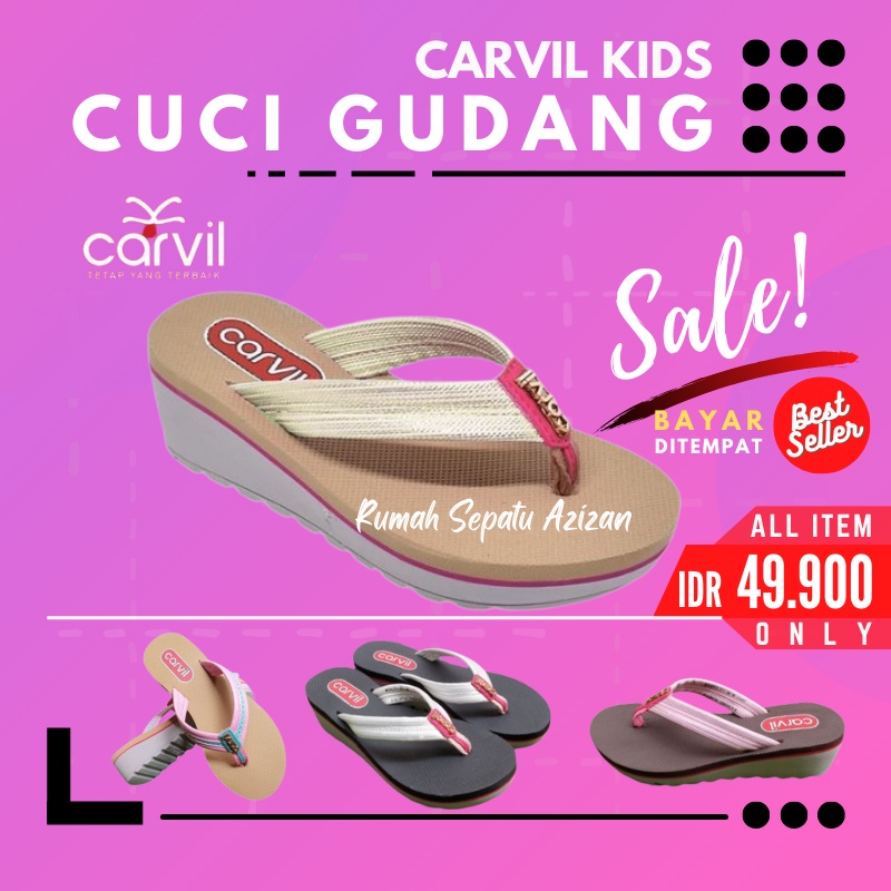 Carvil Moety-TW | Sandal Wedges Anak Perempuan Model Jepit tinggi hak 5cm Original 100%