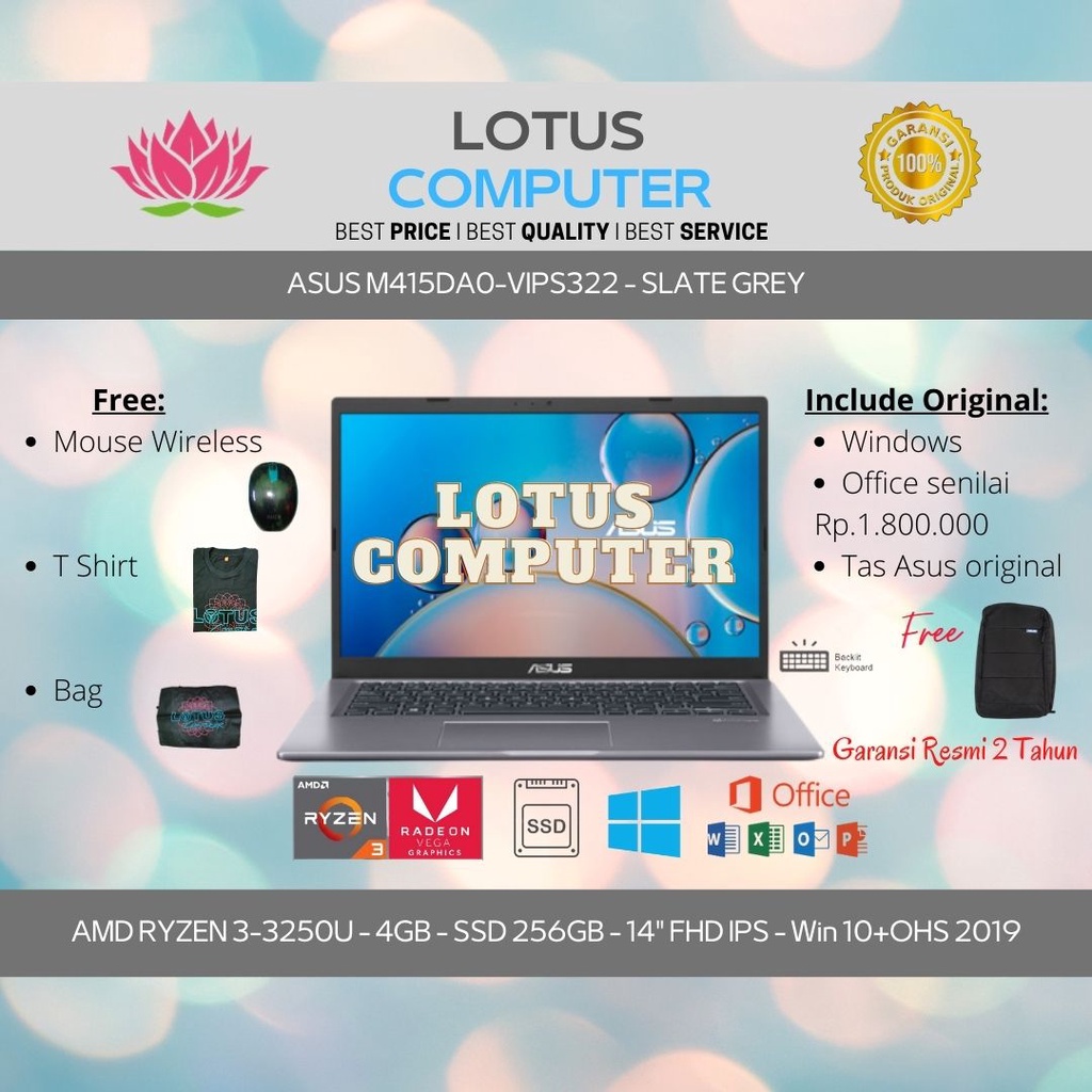 ASUS M415DA0-VIPS322/R3-3250U/4GB/256GB/14"FHD IPS/Win 10+OHS'19/Grey