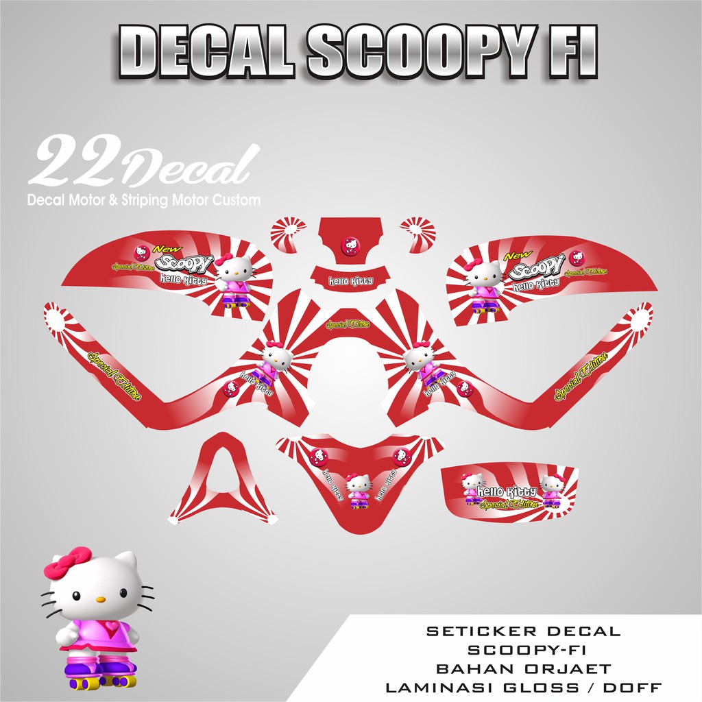 Decal Sticker Scoopy Hello Kitty Merah Full Body Bahan Berkualitas