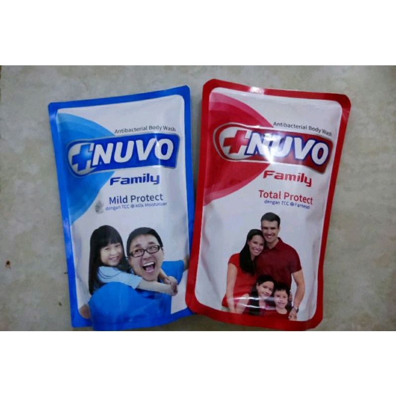 Nuvo Body Wash 400/450 ml Sabun Mandi Cair Refil Mild Total Protect Anti Bacterial Bakteri Biru Merah