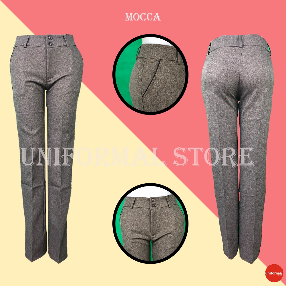 Celana Bahan Wanita Kerja List Saku Ukuran S - 5L Bahan Gabardine Premium Hitam Cream Abu Mocca / Dasar / Formal / Kantor / Kantoran / Lurus / Celana Bahan Termurah / Terlaris Murah