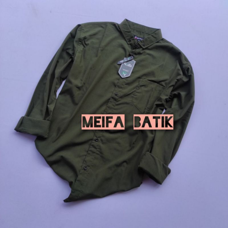 KEMEJA POLOS LENGAN PANJANG HIJAU ARMY BY MEIFA BATIK