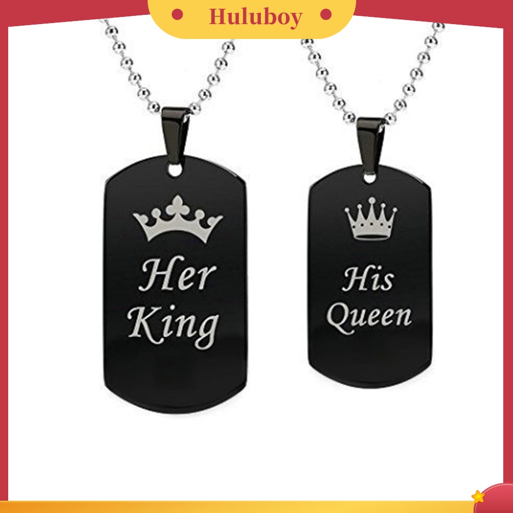 Hu Hu Hu Hu Hu Alat Bantu Pasang Kacamata♡ Kalung Rantai Liontin Dog Tag Motif Huruf Kingqueen Untuk Pasanganpriawanita