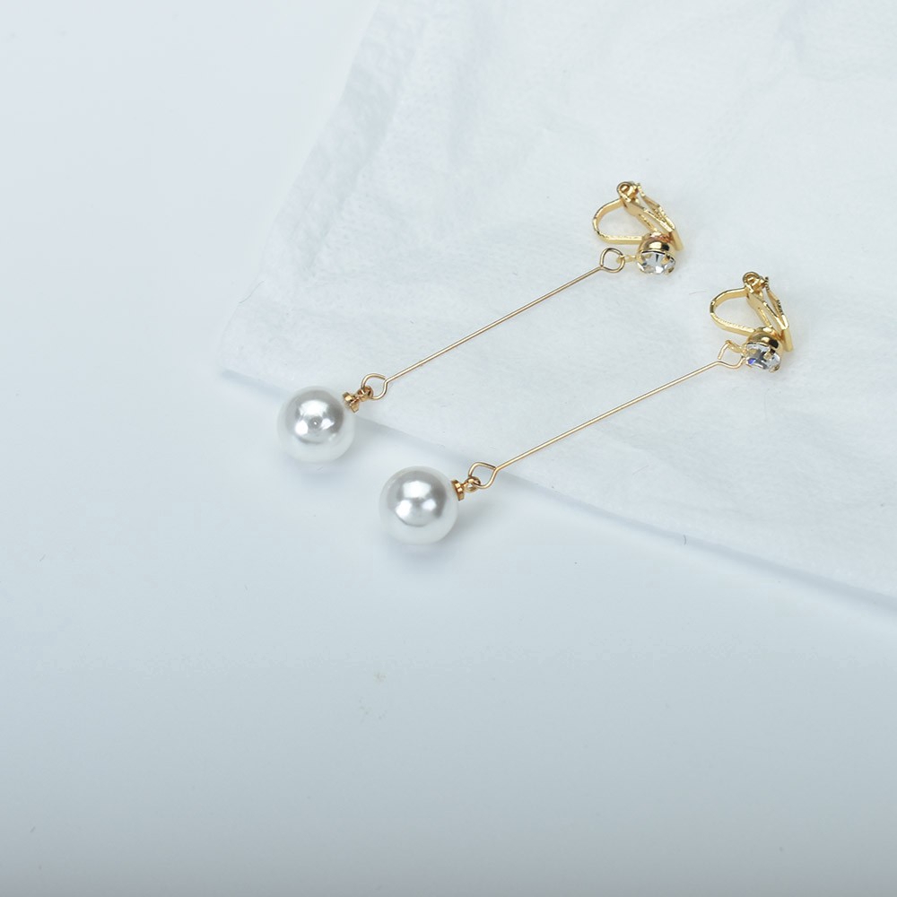 Anting Tusuk Gantung Panjang Warna Gold Hias Mutiara Imitasi Untuk Wanita