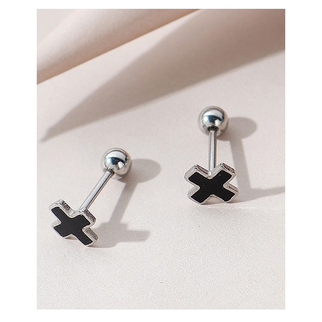 LRC Anting Tusuk Fashion Silver Color Oil Drop Cross Alloy Earrings Y64828