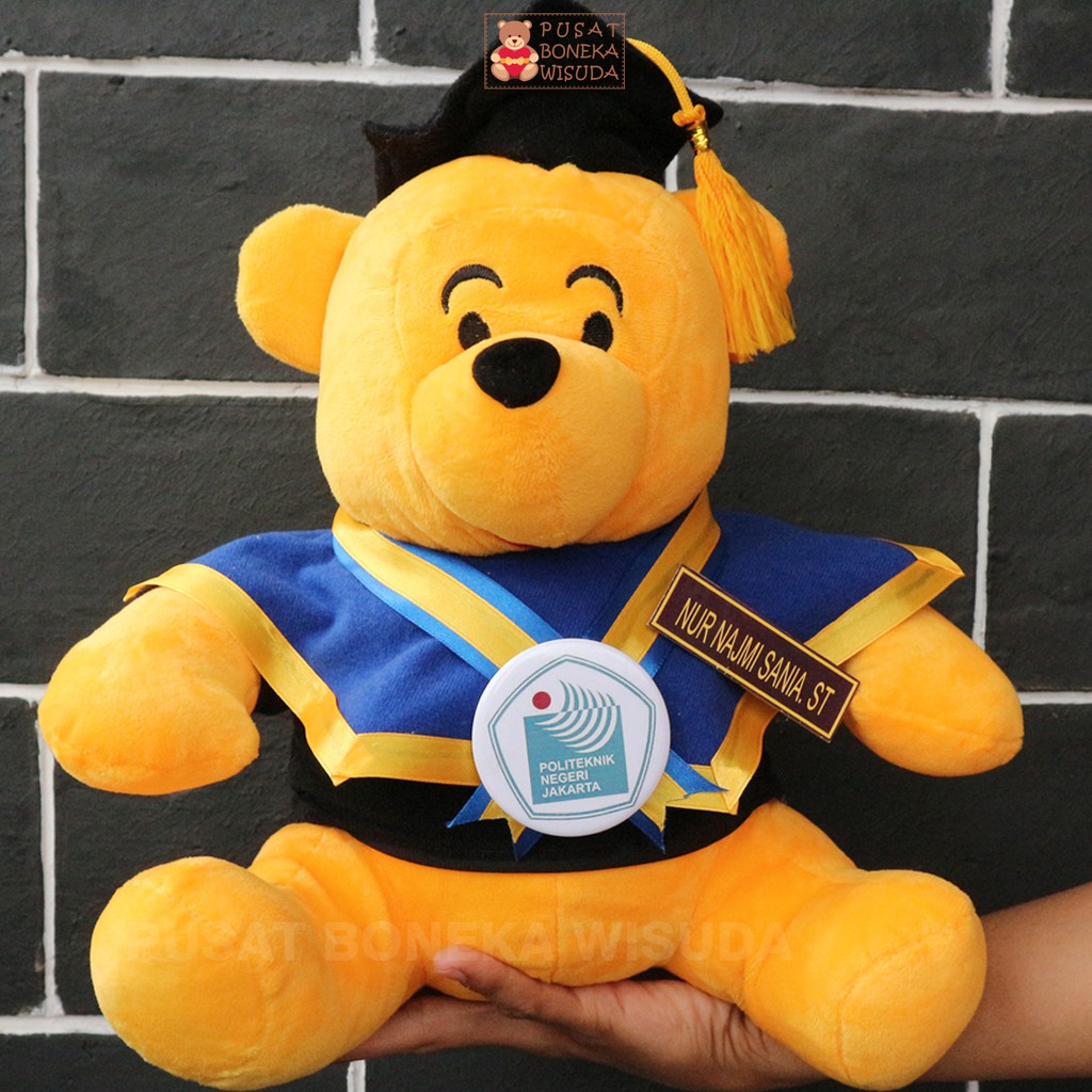 Boneka Wisuda Winnie the Pooh Orange Kado Hadiah Skripsi Graduation Kelulusan Kampus Jakarta Depok