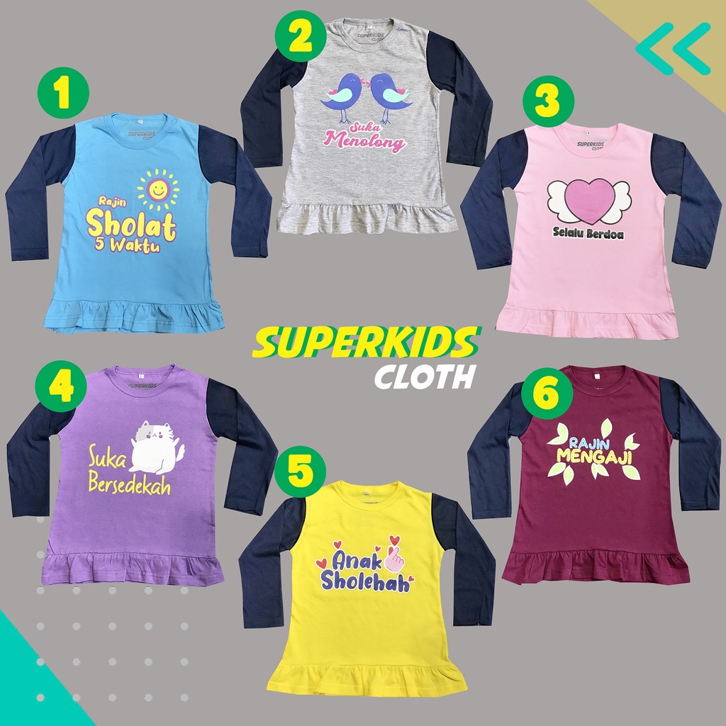 BAJU ANAK PEREMPUAN / KAOS ANAK PEREMPUAN / PAKAIAN ANAK CEWEK KAOS ANAK PEREMPUAN LENGAN PANJANG ANAK SHOLEHAH ECER GROSIR SUPERKSIDCLOTH 1 - 11 TAHUN