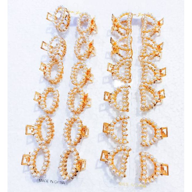 grosir   Jepit mixed metal lobang Pearl Korea isi 6 pcs.
