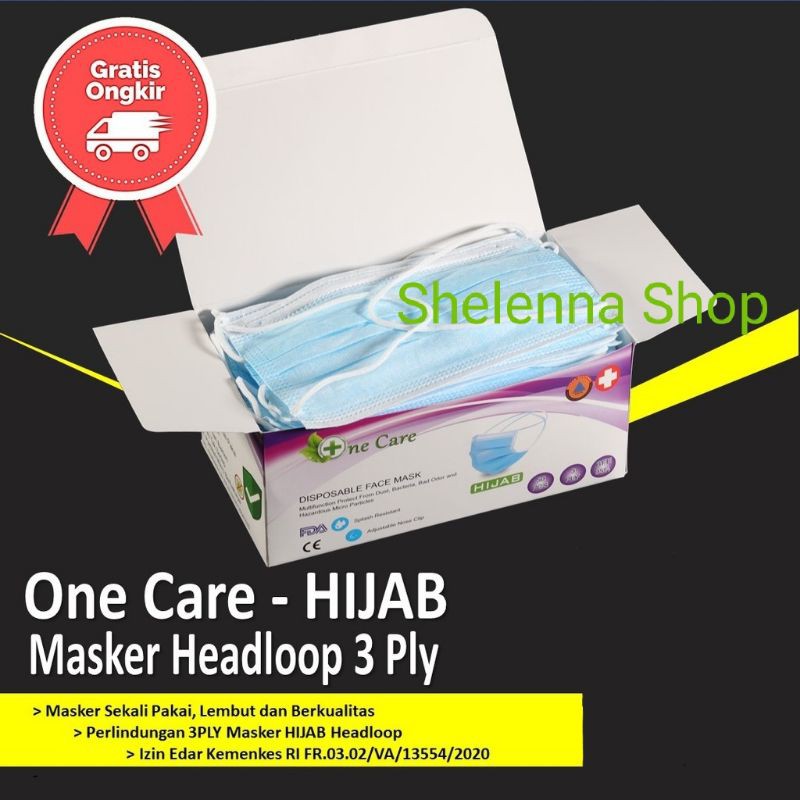 HIJAB DEWASA ANAK OneCare Chasa Masker Hijab 3ply Headloop One Care  Medical