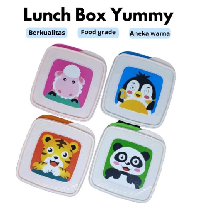 Kotak Makan Anak Sekat 4 Motif Animal Lucu Lunch Box Ompreng Bekal Anak Tempat Makan