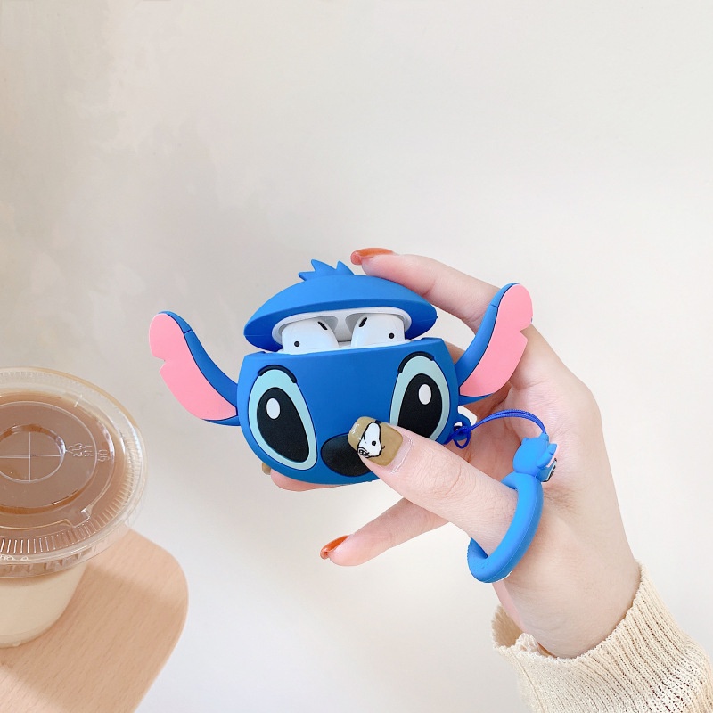 Cover Pelindung Desain Kartun Disney Stitch 3d anti Jatuh Untuk iphone airpods 1 / 2 / 3 pro