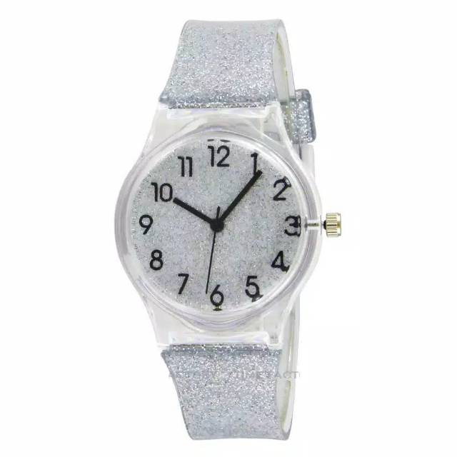 Jam Tangan Wanita Anak Perempuan Fashion Jelly Glitter /  Manik Rubber Analog