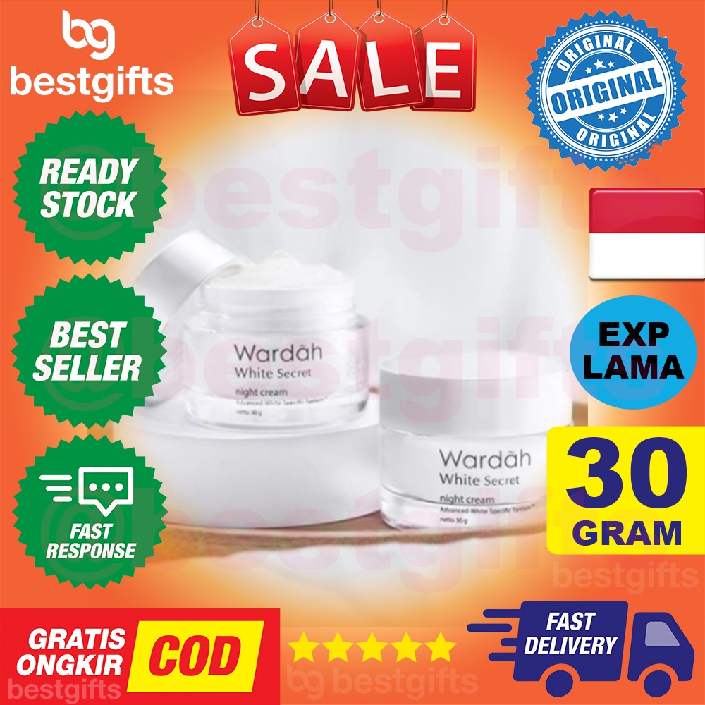 WARDAH WHITE SECRET NIGHT CREAM KRIM MALAM MENCERAHKAN KULIT MUKA KUSAM MELEMBABKAN WAJAH 30 GRAM