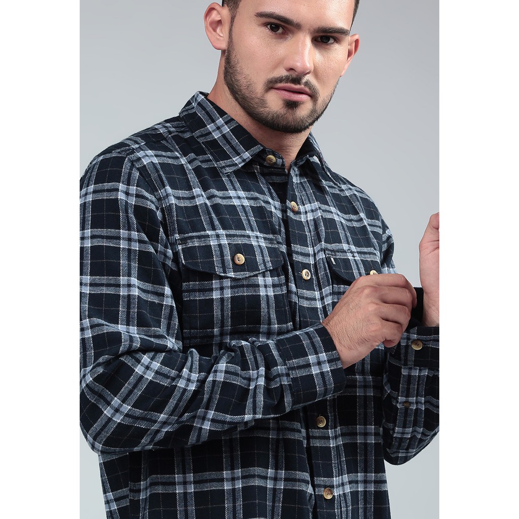 Kemeja Pria Original MGEE Lengan Panjang Flanel 003 Navy