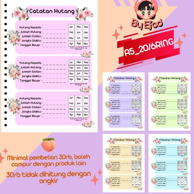 

Best Seller.. 15 LEMBAR A5 bolak balik catatan hutang