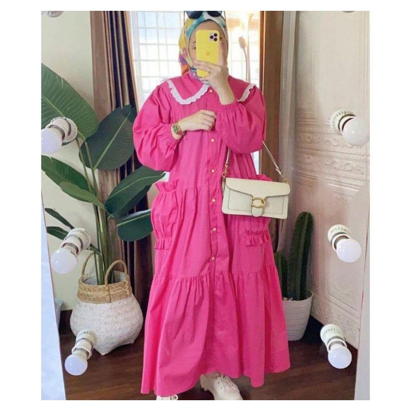 MIDI DRESS KERAH KOREA KATUN POPLIN MIDI PREMIUM