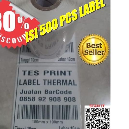 

✾ STIKER KERTAS LABEL THERMAL 100x100 | 100mm x 100mm | 10cm x 10cm - ISI 300 PCS ➽