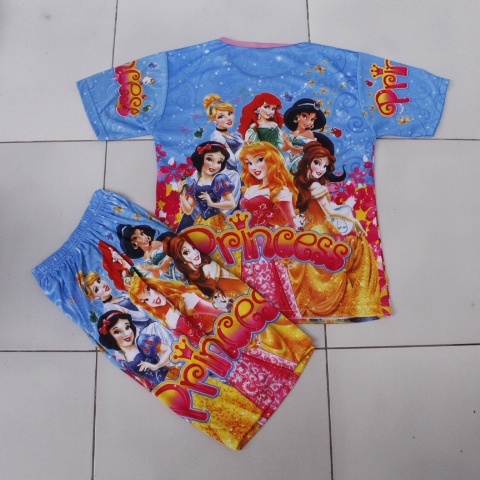 setelan anak cewek princes baju kaos anak princes full printing