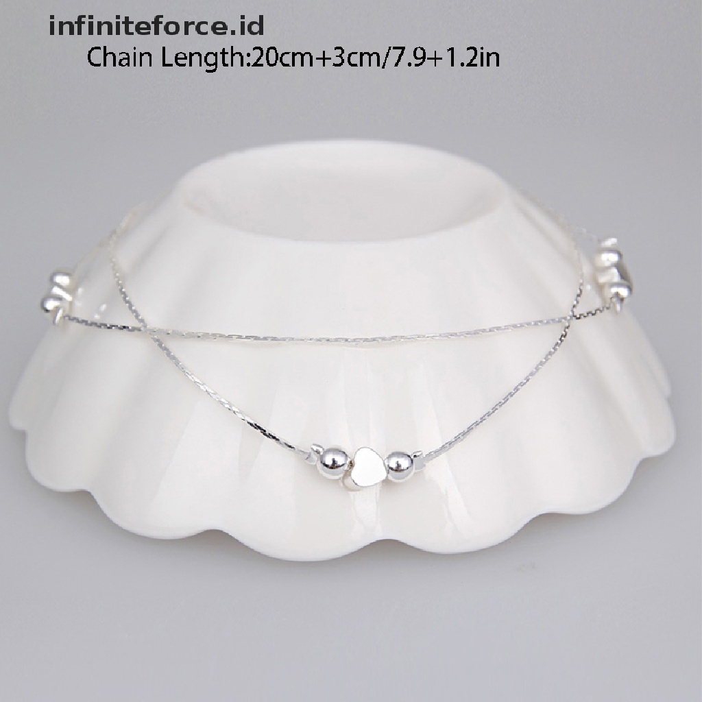 Infiniteforce.id Gelang Kaki Wanita Lapis Silver 925 Desain Hati Untuk Pantai