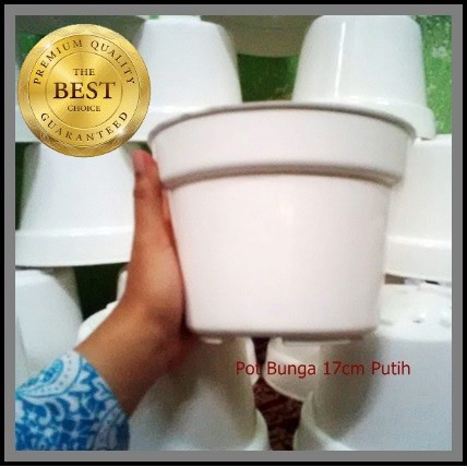 Pot Bunga 17CM Putih Serat - Pot Tanaman Hias Plastik Cantik 17 Cm Grosir