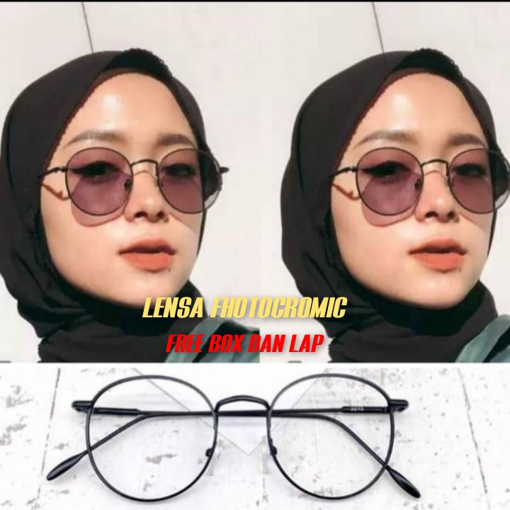 Tersedia Kacamata Photocromic Oval, Korean Style, Unisex Sunglasses, Vintage, Wanita Pria Milenial