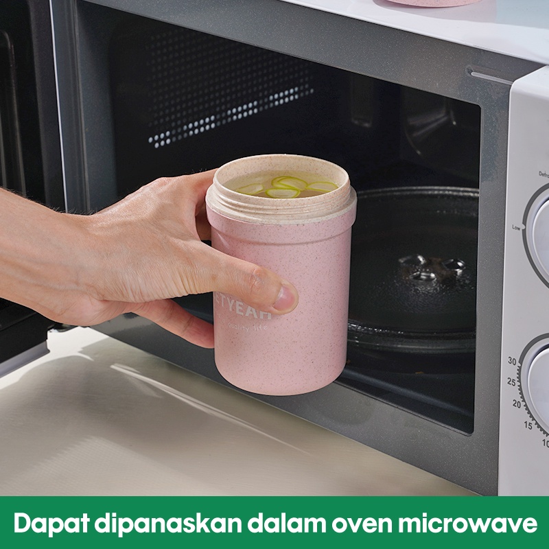 Letyeah &amp; Kaizenliving Cangkir sup tahan panas anti bocor tumpah portable dengan sendok / BPA free