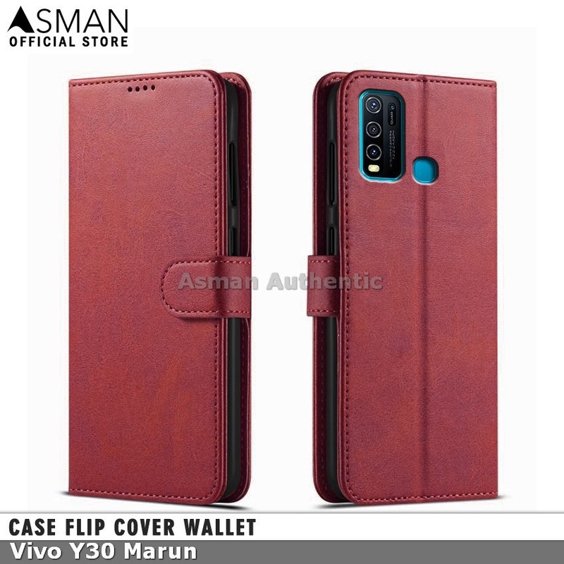 Asman Case Vivo Y30 Leather Wallet Flip Cover Premium Edition