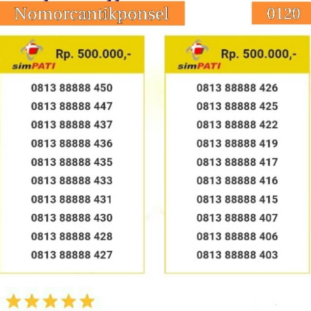 Nomor cantik simpati 0813 seri panca 88888 rapi #0120