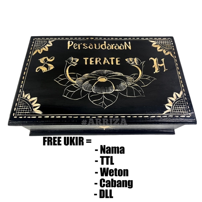 TERMURAH! KOTAK MORI PSHT MOTIF TULISAN SH DAN BUNGA TERATAI DARI KAYU JATI (FREE UKIR NAMA) TEMPAT PENYIMPANAN SABUK MORI PENCAK SILAT SETIA HATI TERATE 1922