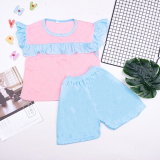 SF-Setelan Ruffle Kombinasi Set Polos Anak Cewek / Setelan Anak Perempuan Polos 1-5 tahun-2