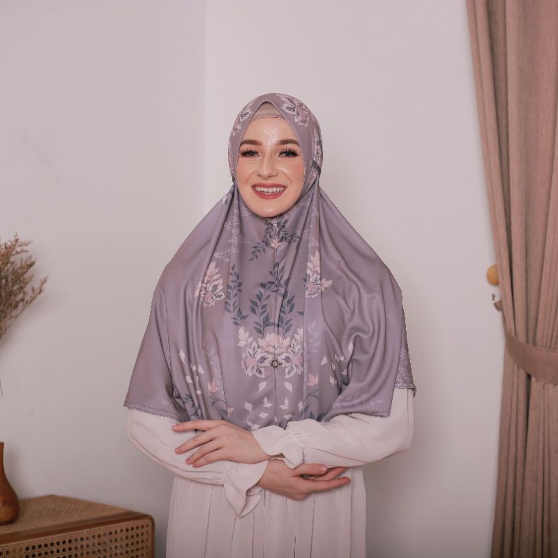 Bergo Ayesha Tudung Motif-Cotton Gray