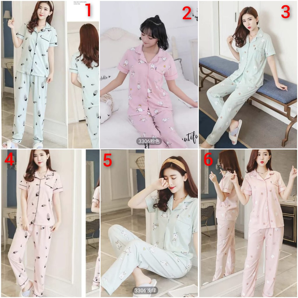 baju tidur CP wanita bahan kaos katun import new