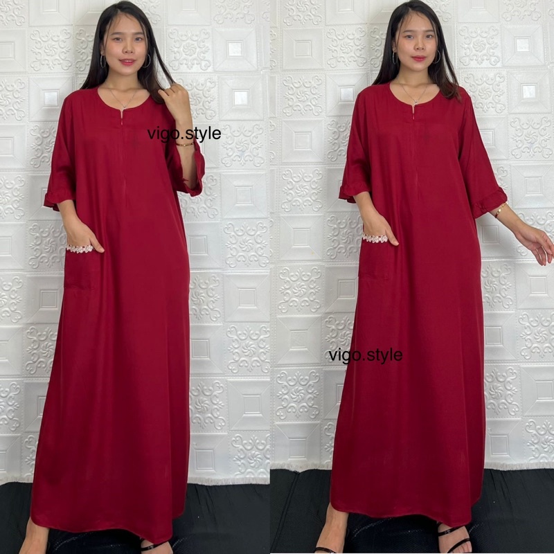 daster tangan 3/4 /tangan 7/8 / busui/panjang viral jumbo /long daster/daster 3/4 /homedress/daster semata kaki/daster gamis-Tk⅞ MARON