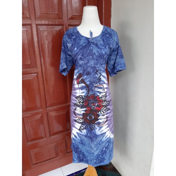 Daster Kaos Batik Jumbo Lengan Pendek Leher Tali Non Busui Bumil Kekinian Adem Murah