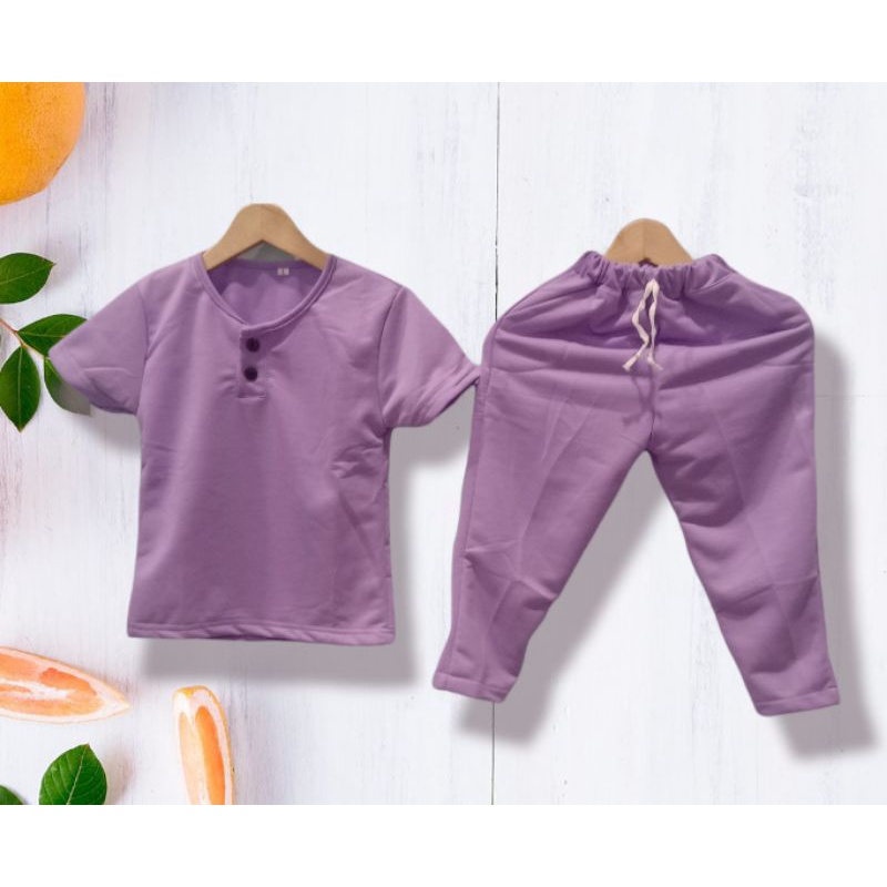 SETELAN KIANO CELANA PANJANG SETELAN ANAK MURAH BAJU ANAK-Ungu non karet