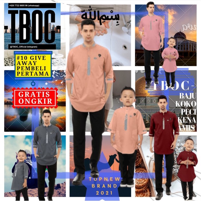 Set-Family-Muslim-Busana- Fashion Baju Koko Gamis Jubah Muslim Couple Ayah & Anak Pria Laki Cowo