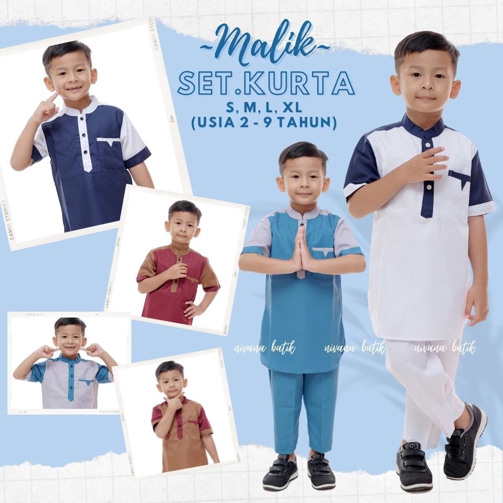 Setelan Kurta Anak MALIK Set Celana Koko Ori Toyobo Baju Muslim Anak