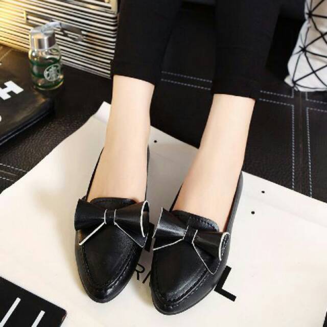 NunuLisaTan - Flat Shoes Wanita Teplek hitam pink FLAT BUNGA GULUNG