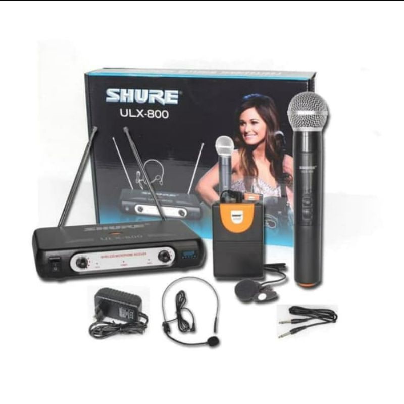 Mic wireless UHF MIC Pegang, Bando, Jepit (Clip On) Shure ULX-800