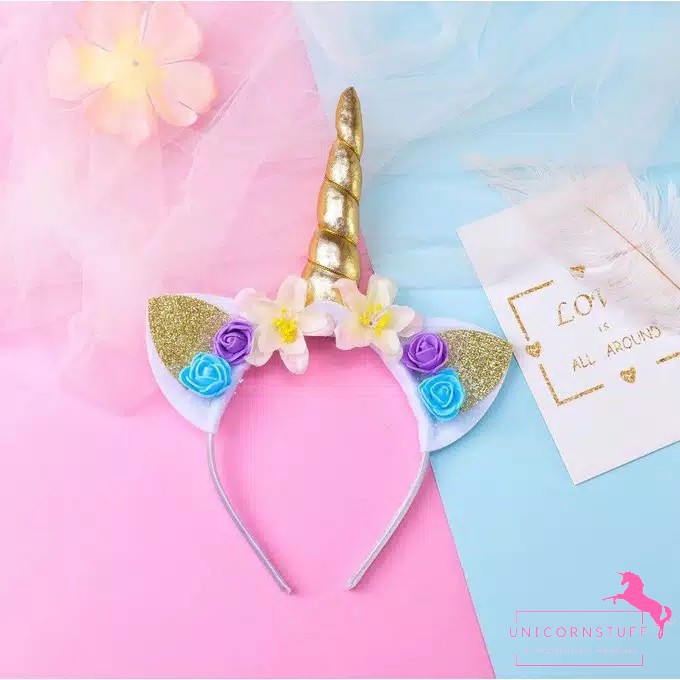 Bando Unicorn Bando Anak Perempuan Motif Unicorn dengan Tanduk