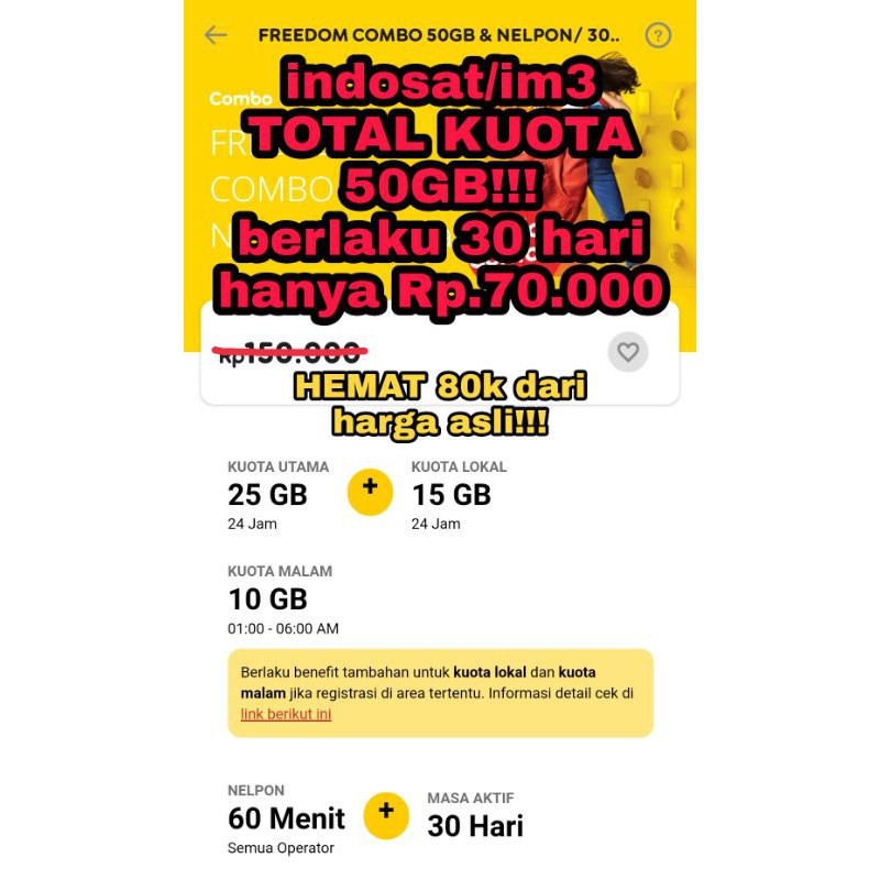 paket kuota Indosat/im3 50gb termurah