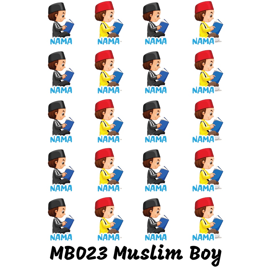 

Sticker Nama Cutting Label Waterproof Tahan Air Muslim Boy 23 (MB023)
